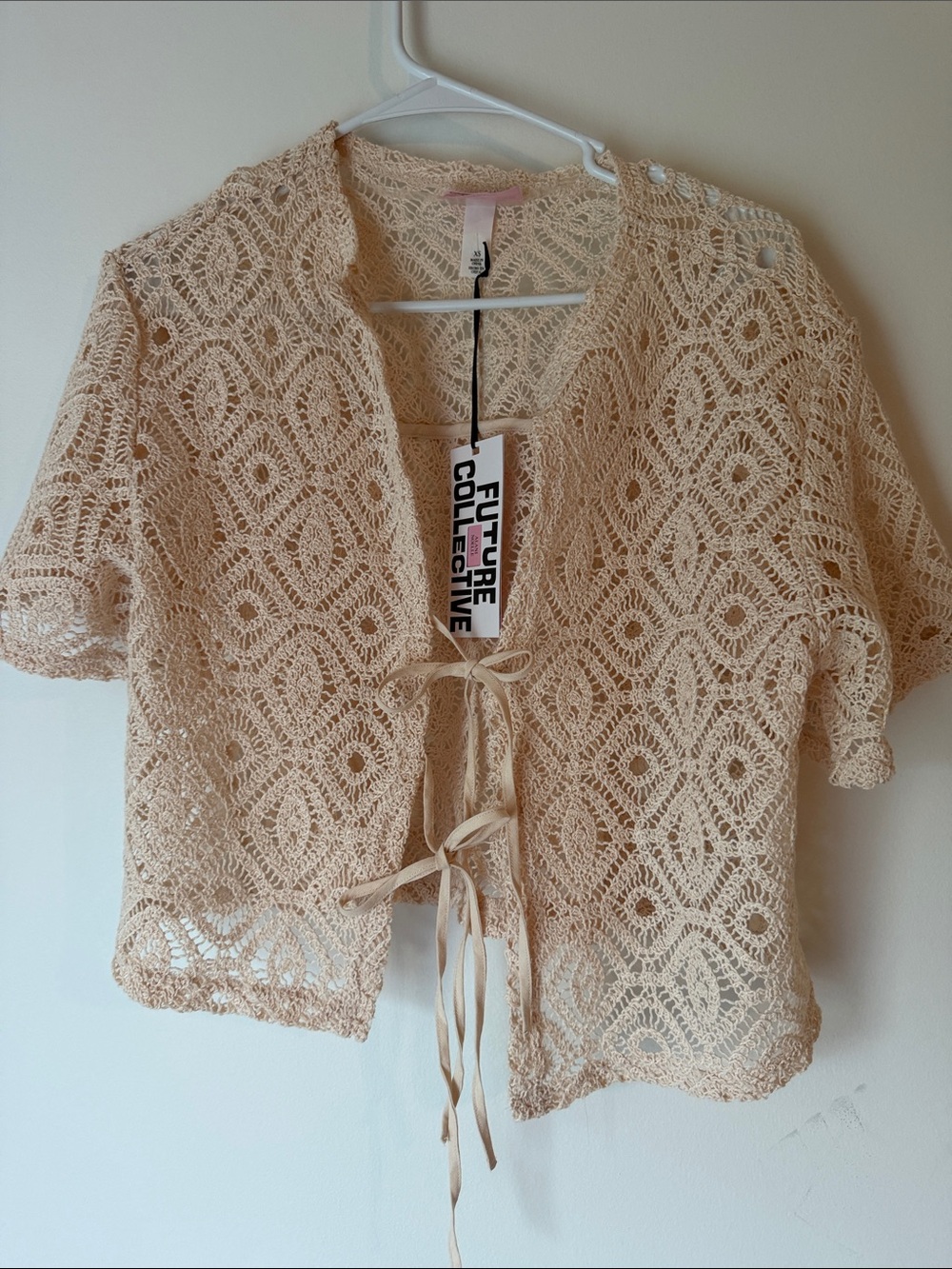 Hutare Collective Women's Crochet Tie-Front Tunic in Beige